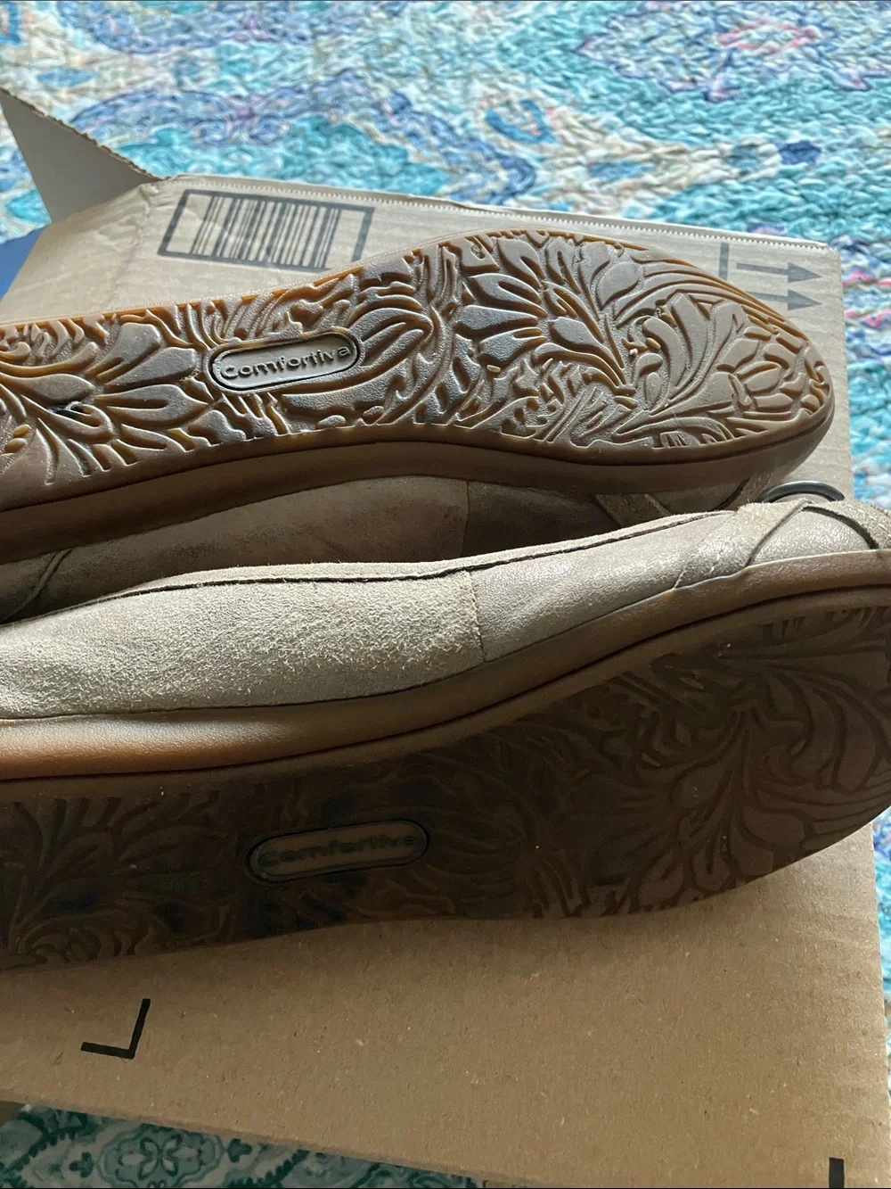 Comfortiva Taupe Braided leather Ballet Flats with Gunmetal Rings